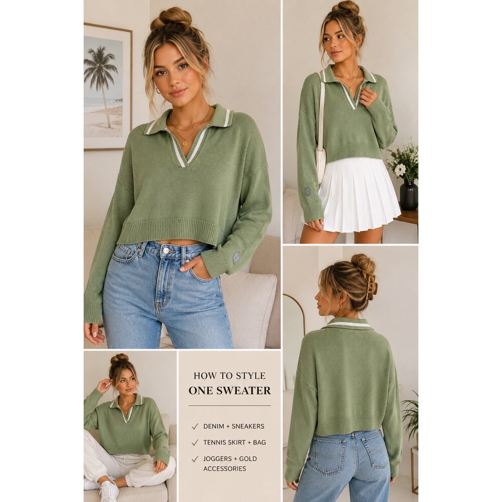 PINK Victoria’s Secret Cropped Rugby Collar Sweater Oversized
Size Large - Picture 1 of 8